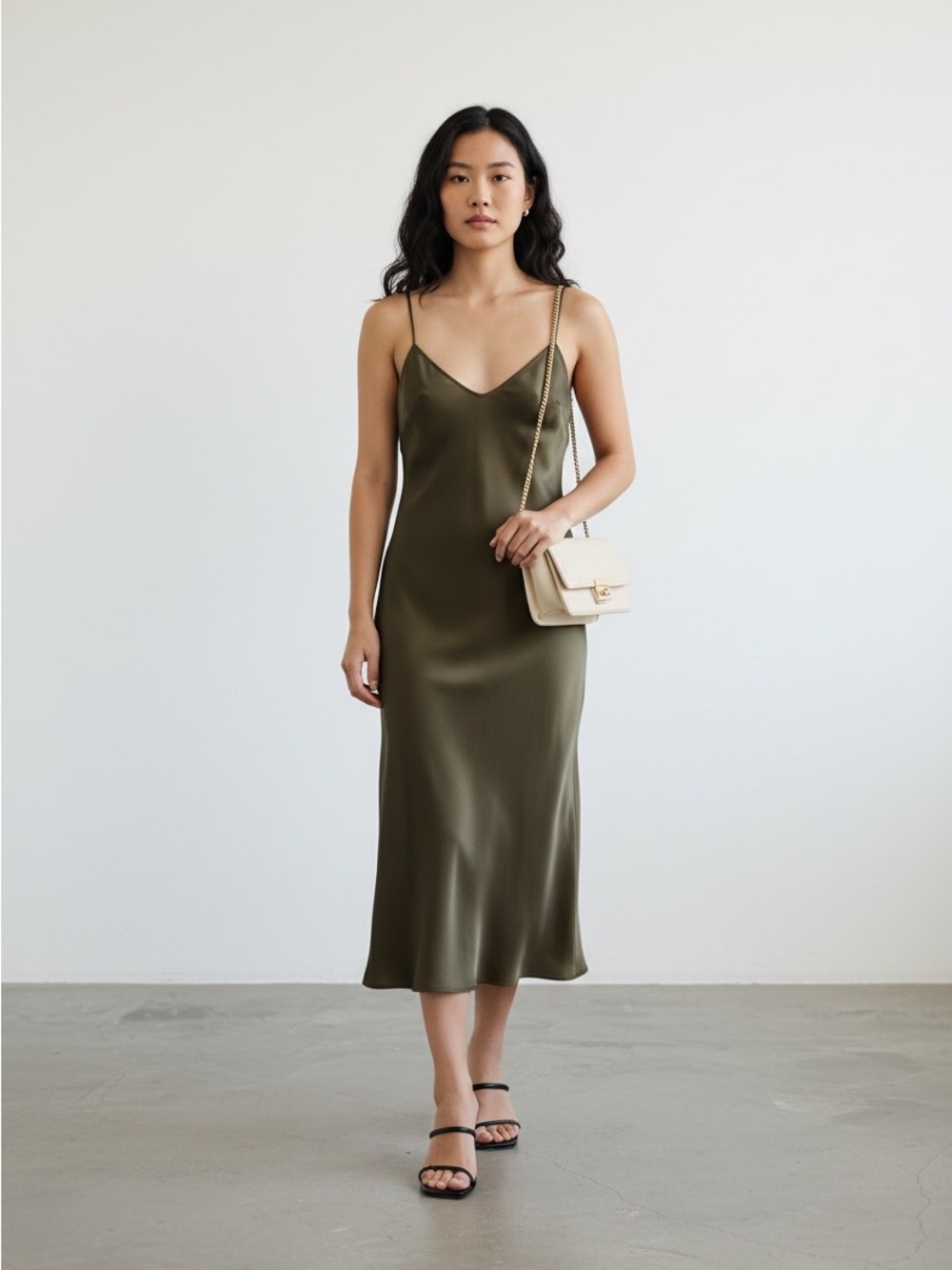 Banana Republic Olive Cowl Neck Slip Dress Adjustable Straps Size 10